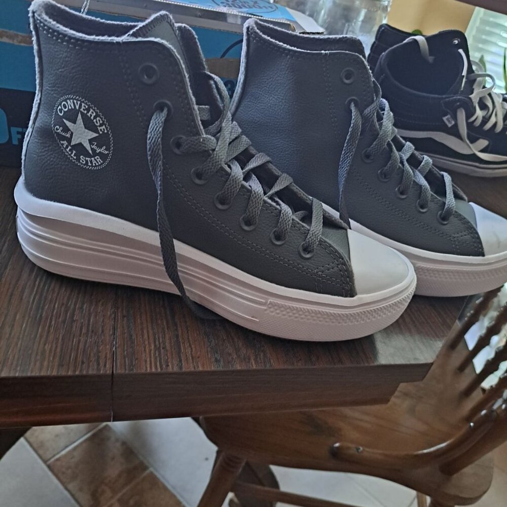High Top Converse - Leather - Gray Size 8.5